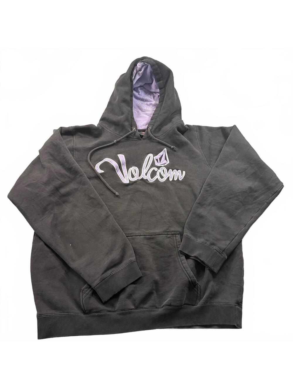 Vintage Y2K Volcom Embroidered Script Hoodie - Black & Lavender, Women's XL